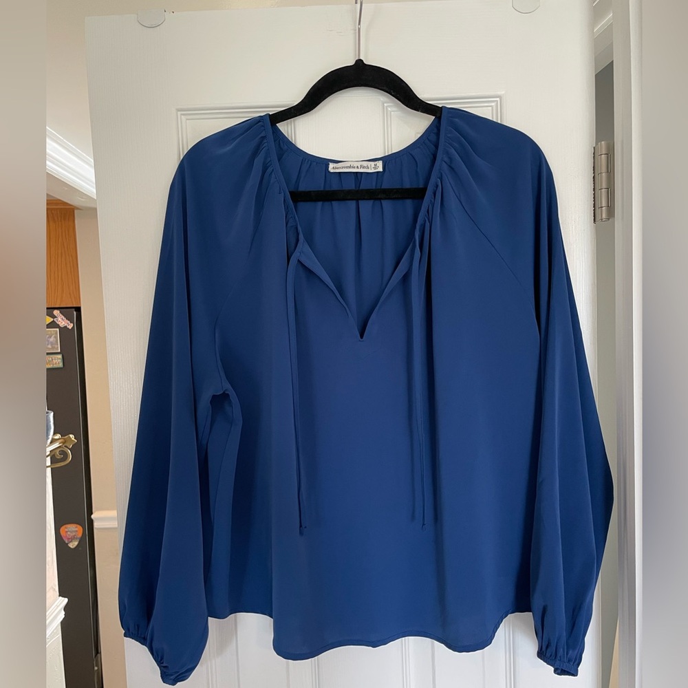 Abercrombie Tie Neck Navy Blouse